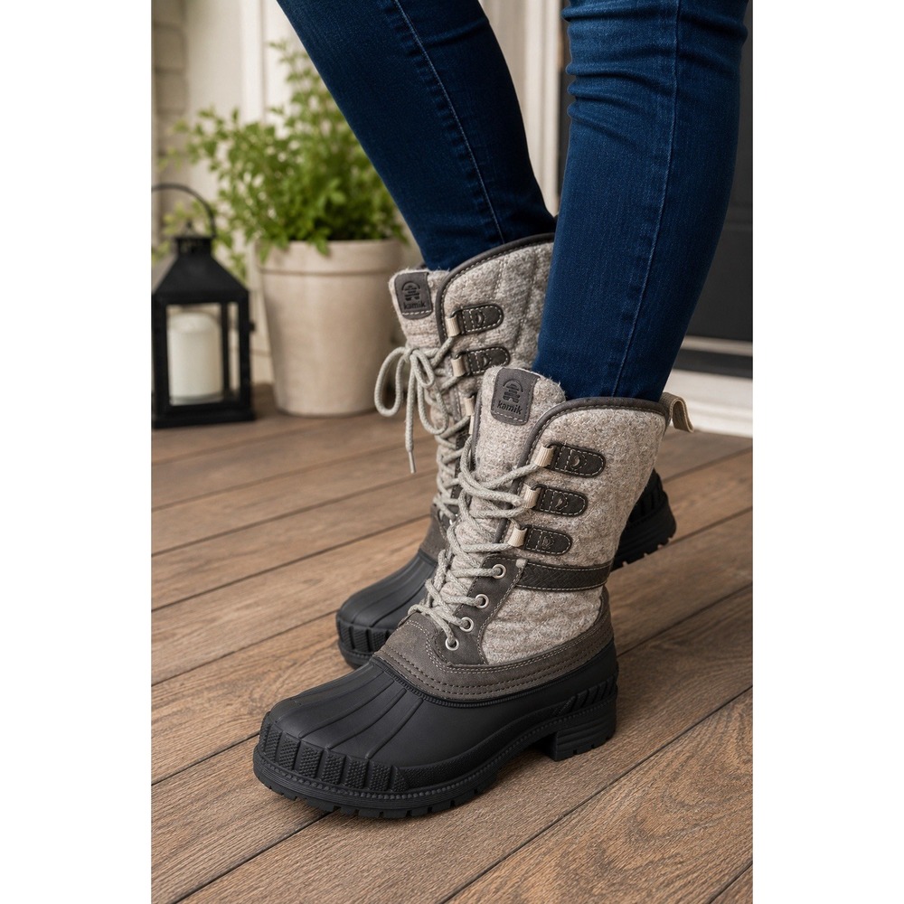 Kamik Women's Winter Snow Boots Gray HEAT-MX Insulated Size 8